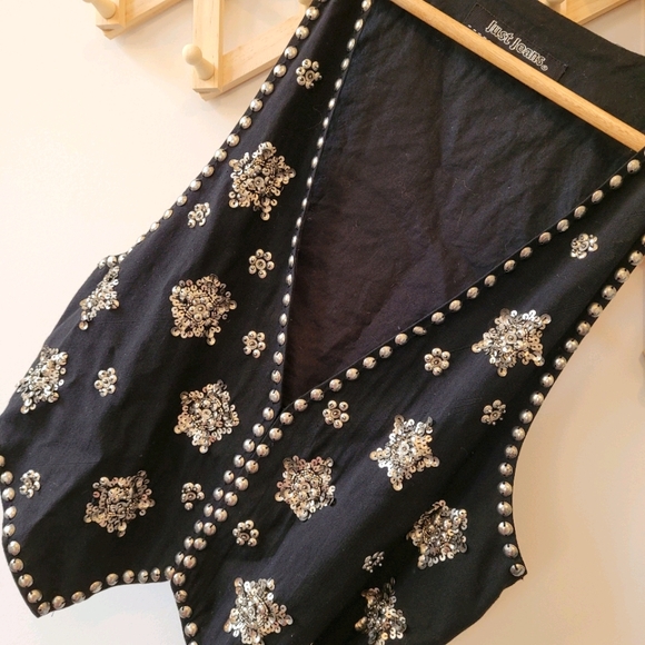 JUST JEANS Embroidered 90s Vest Black Boho Mexican - Picture 2 of 8